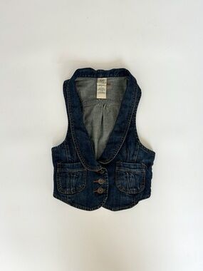 Vintage Dark Blue Denim Vest with Button Front